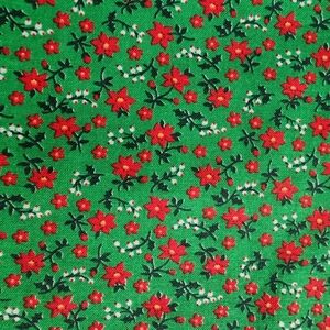 Green Cotton Fabric with Red Flowers-11 inches by 42 inches Wide